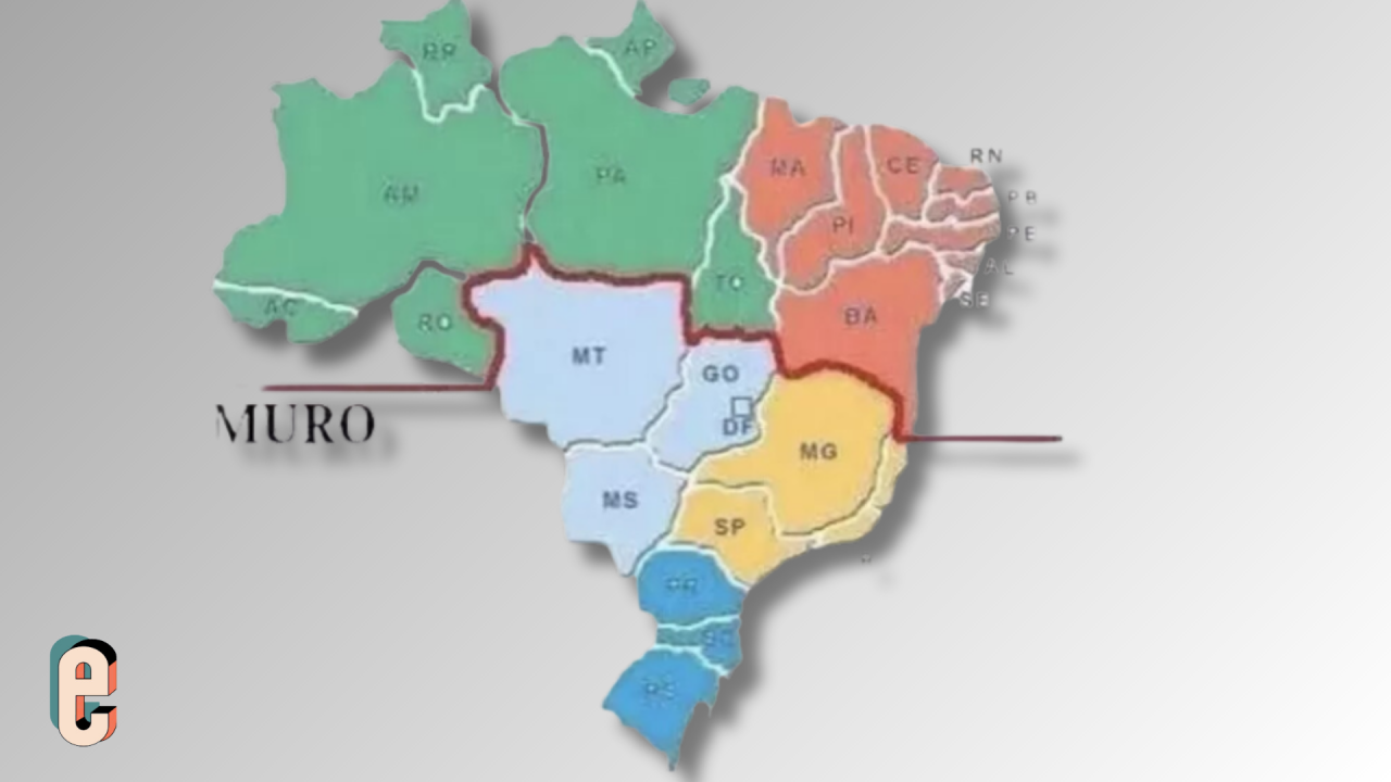 Imagem que ficou circulando nas redes sociais, com muro separando as regiões Norte e Nordeste, em prol da separação do Brasil.