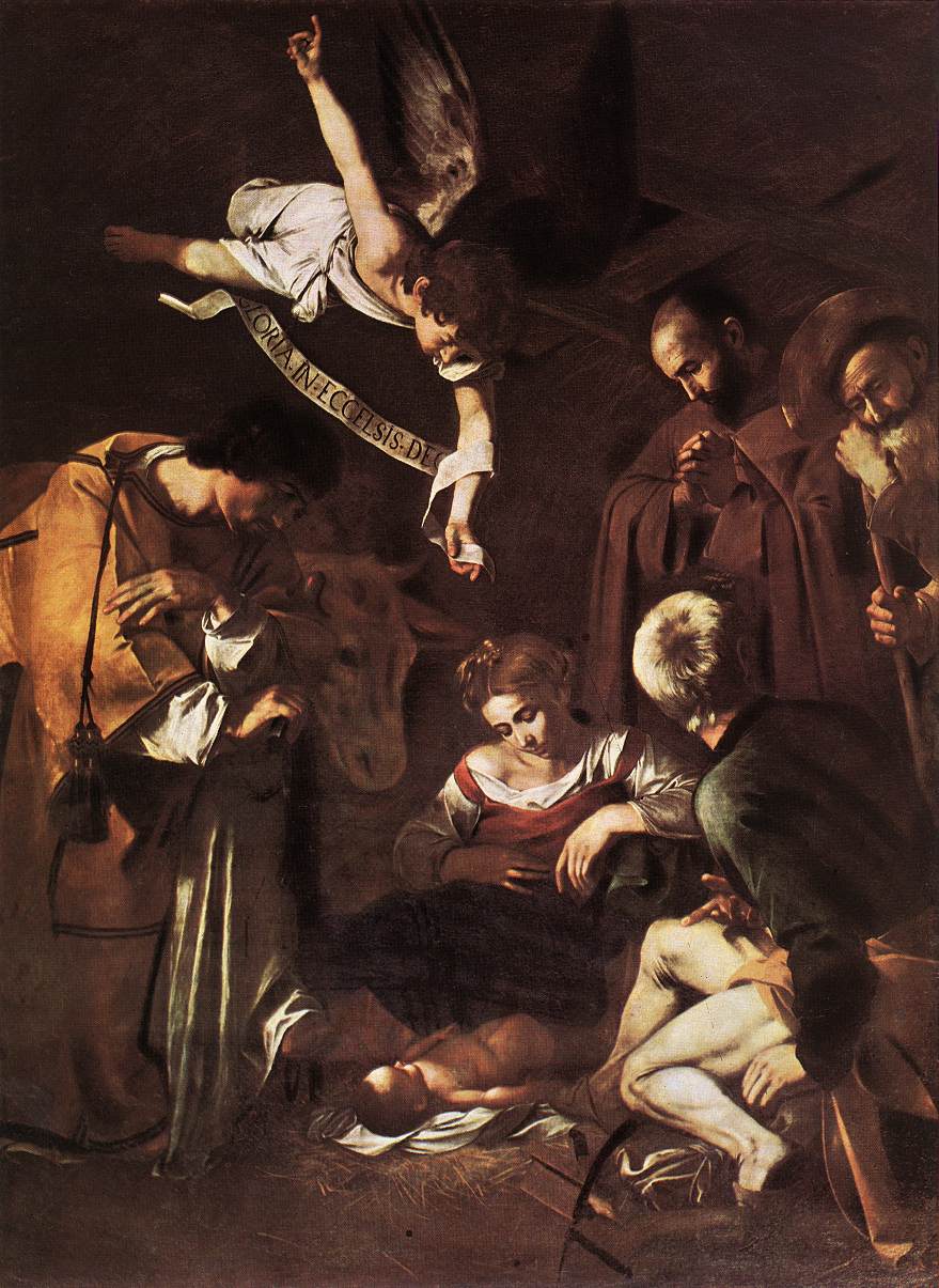 quadro de Caravaggio roubado mostra o nascimento de jesus ao lado de sagrada família e santos
