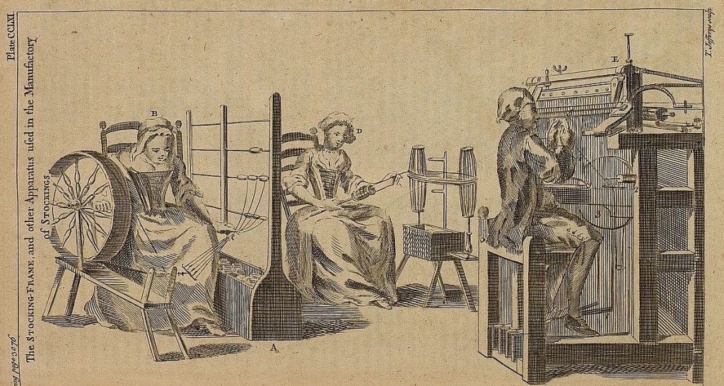 Ilustração de máquina de fiar da Primeira Revolução Industrial