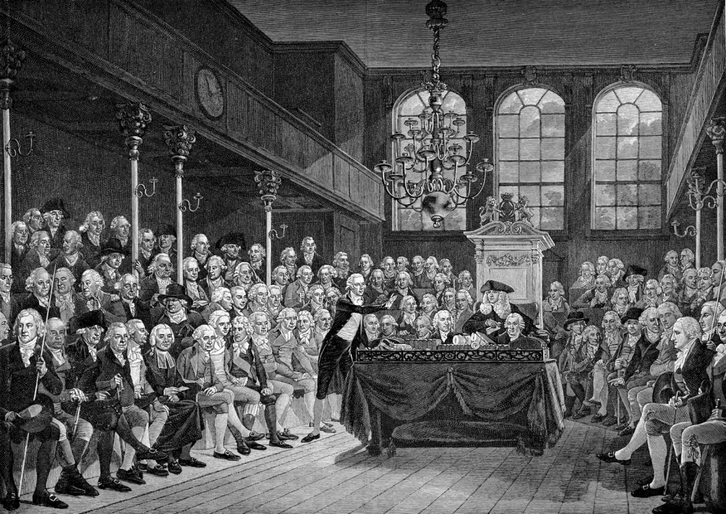 Ilustração do parlamento britânico no fim do século 18.
