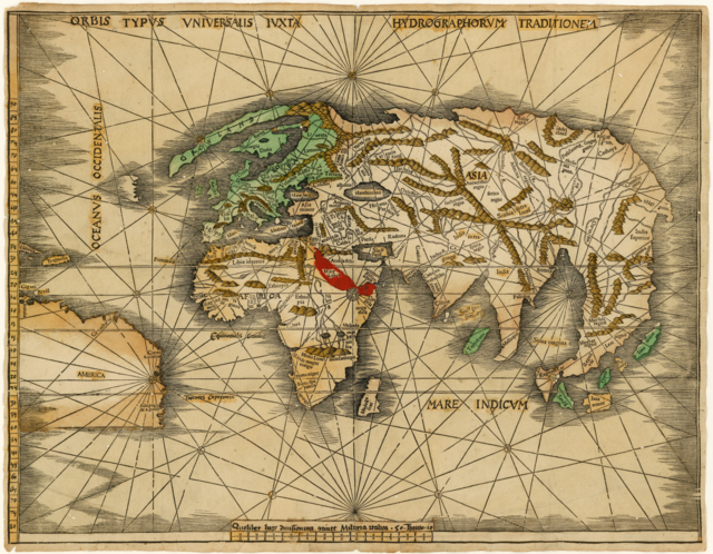 mapa criado em 1507 por Martin Waldseemüller