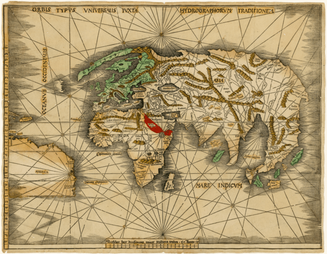 mapa criado em 1507 por Martin Waldseemüller