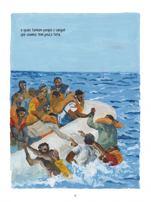 página do livro morte e vida severina mostra refugiados afogando no mar