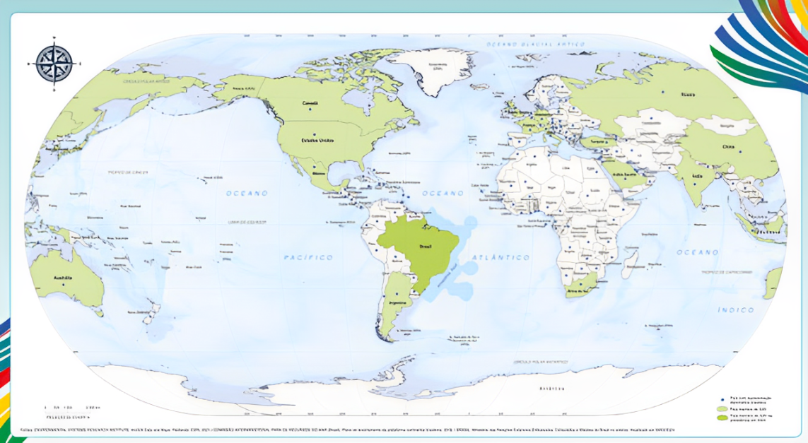 Mapa mundo do IBGE com brasil no centro