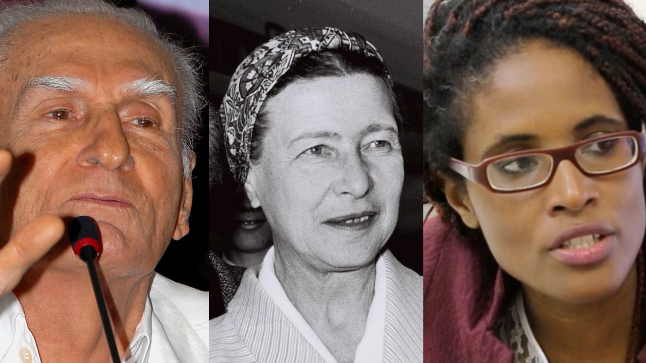 O escritor Ariano Suassuna, e as pensadoras feministas Simone de Beauvoir e Djamila Ribeiro