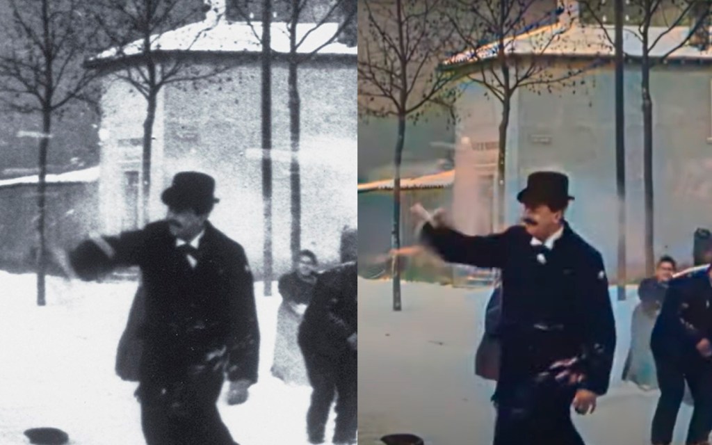 Comparação com versão original e remasterizada de antigo vídeos dos irmãos Lumière