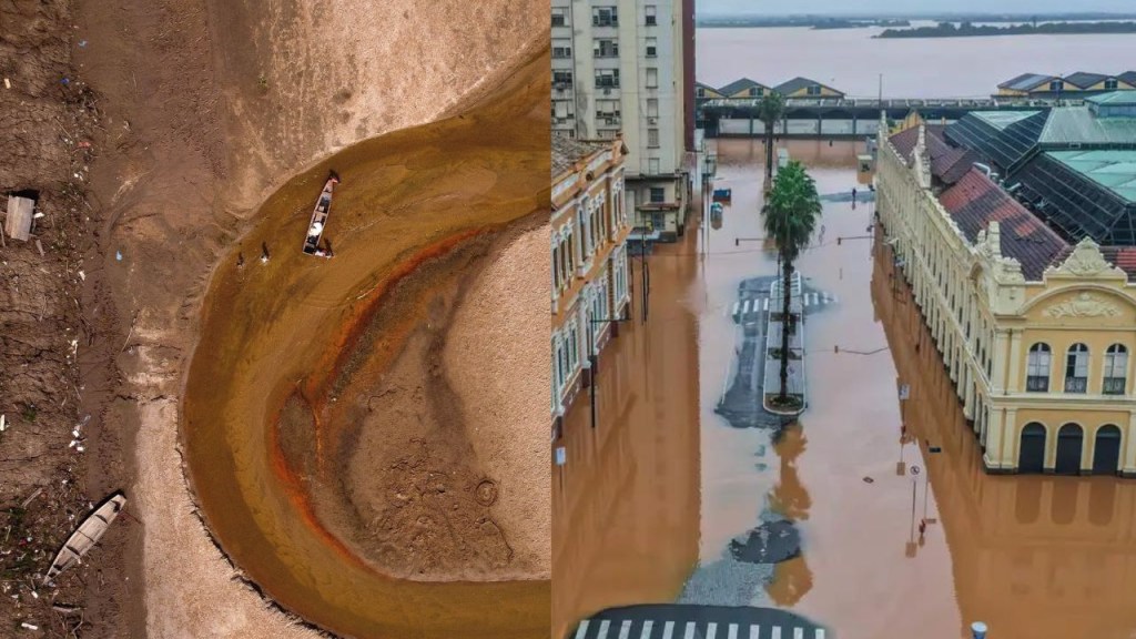 seca no Rio Amazonas e enchente RS