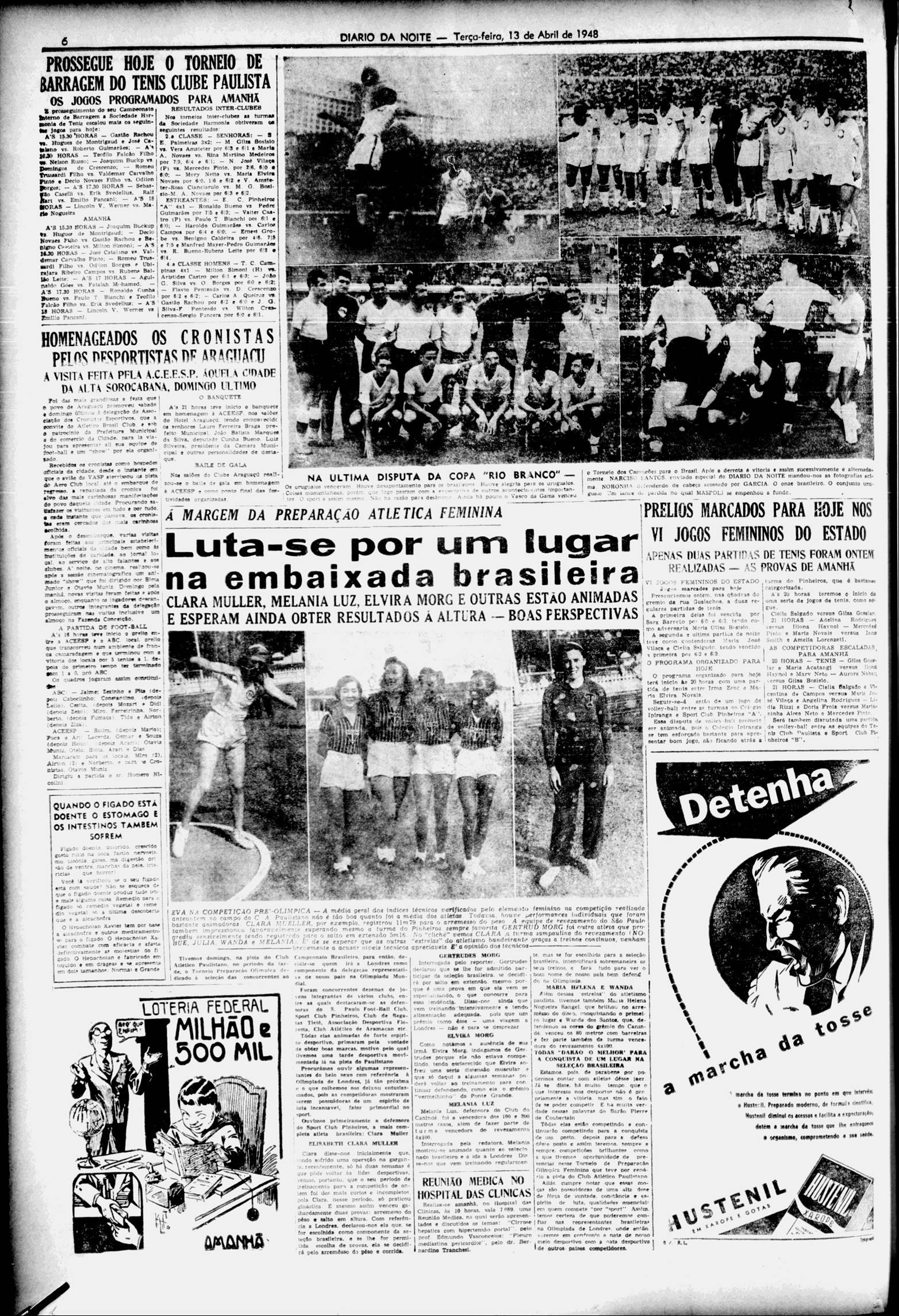 Página do jornal Diário da Noite com Melânia Luz e outras atletas.