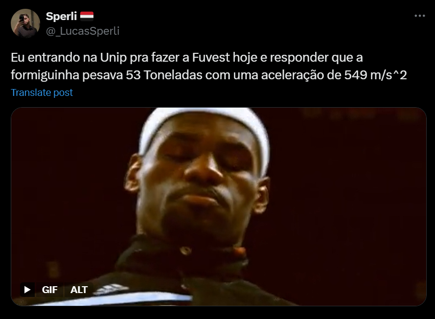 Printscreen de publicação na rede social X sobre a prova da Fuvest 2025