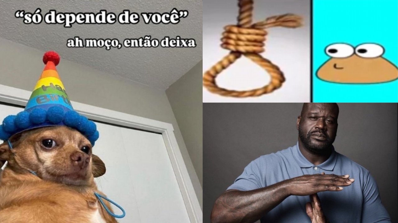 Colagem com 3 memes utilziados nas redes sociais para falar do segundo dia do Enem 2024