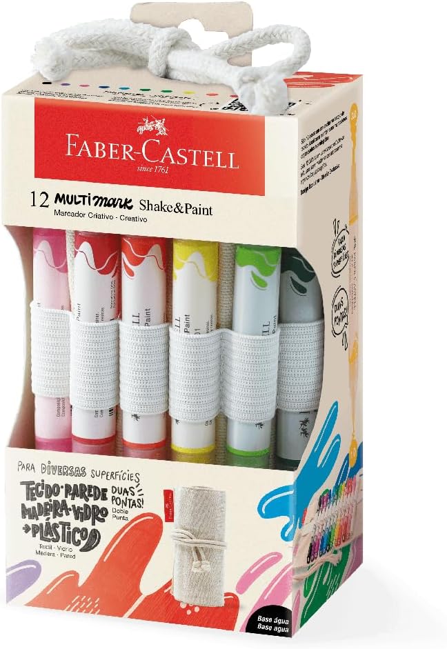 Marcadores MultiMark Multisuperfície Faber-Castell - 12 Cores Básicas + Estojo de Tecido