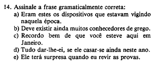 Print da questão 14 da prova da Fuvest de 1978