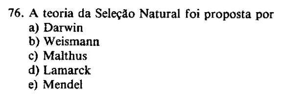 Print da questão 76 da prova da Fuvest de 1978