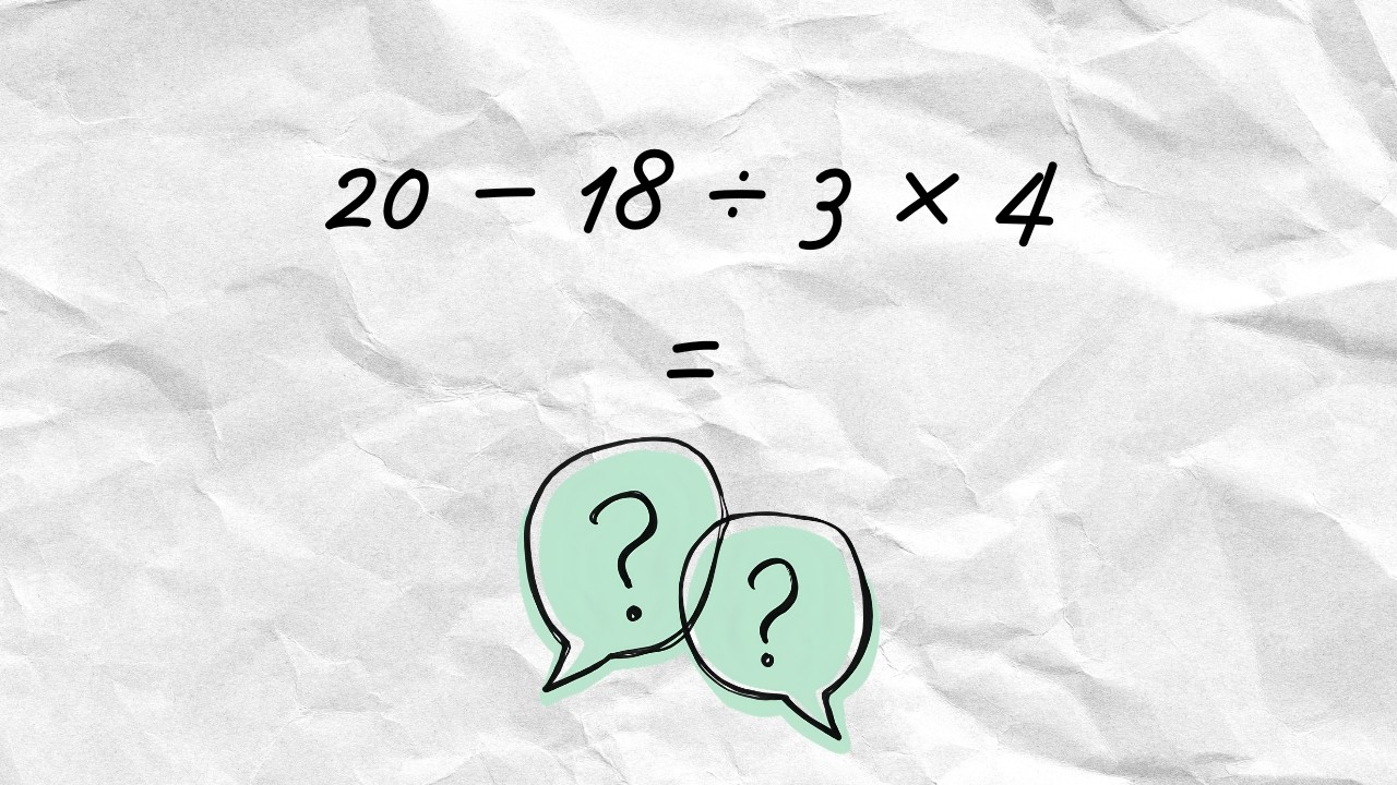 Sem calculadora: quanto dá 20 − 18 ÷ 3 × 4? Ordem pode mudar o resultado!